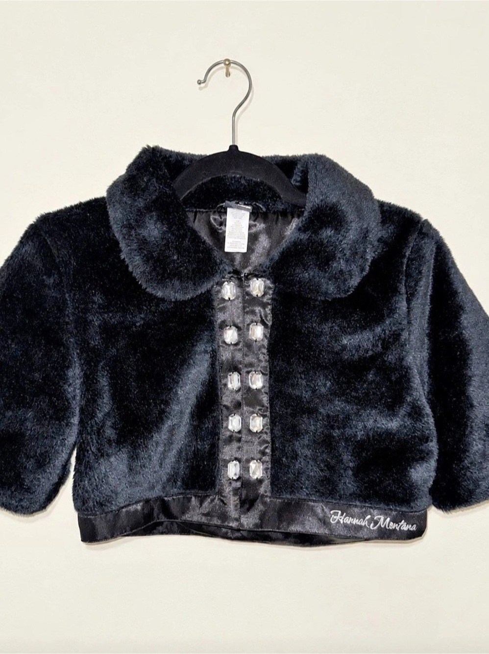 Hannah Montana Faux Fur Rhinestone Cropped Jacket Size M 10/12 Y2K